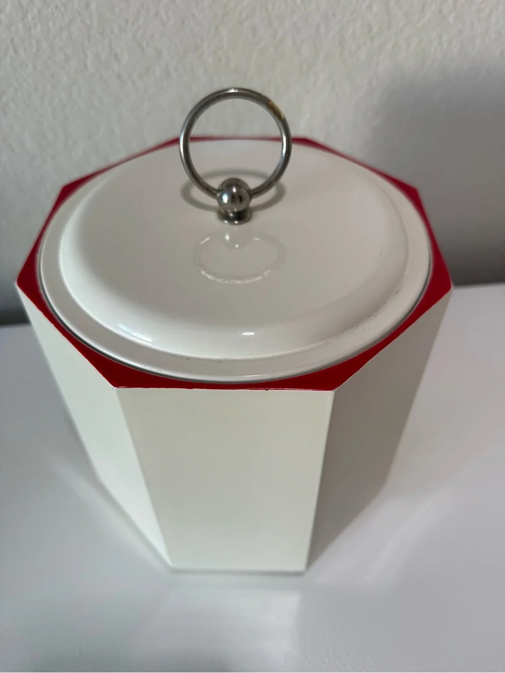 MCM Vintage Nylon Ice Bucket with Red Trim and Silver Handle